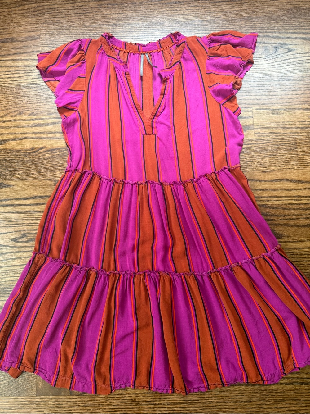 Anthropologie Striped Tiered Dress - Pink & Orange